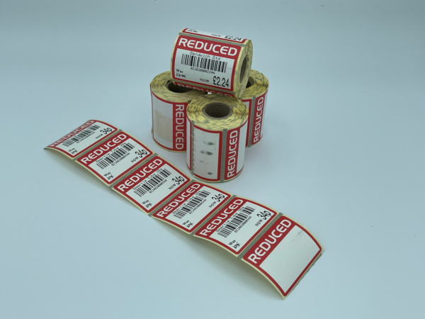 3 Pack of Self-Adhesive RED Reduced PRODUCT Labels 50x38mm