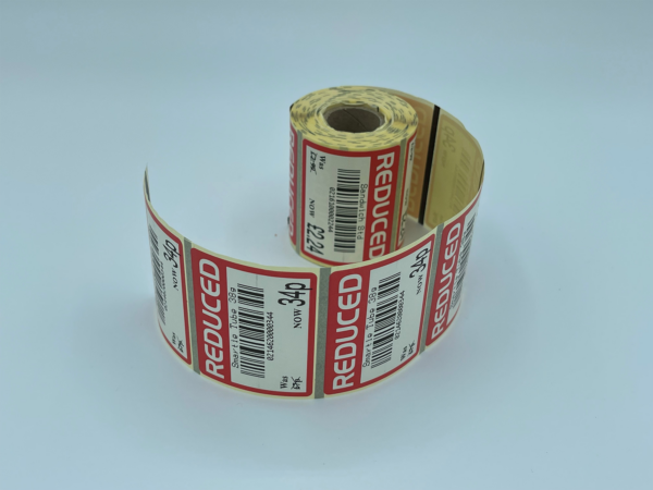3 Pack of Self-Adhesive RED Reduced PRODUCT Labels 50x38mm - Image 2