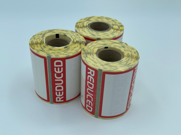 3 Pack of Self-Adhesive RED Reduced PRODUCT Labels 50x38mm - Image 3